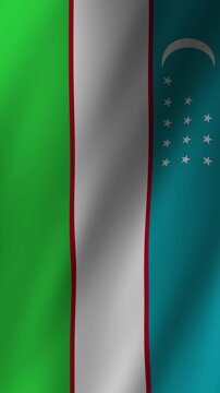 Vertical Uzbekistan Flag footage video waving in wind