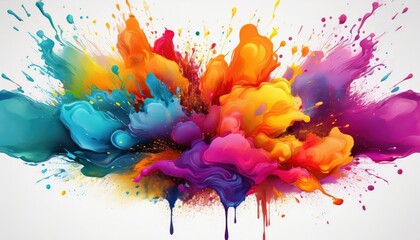 Vibrant Spray Paint Artwork on Minimalistic White Background, Showcasing a Fusion of Colors and Creative Expression.