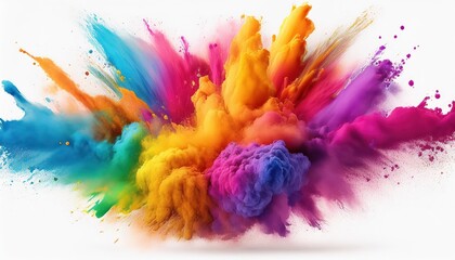 Vivid Rainbow Holi Explosion A Festive Celebration of Bright Colors in Isolated White Backdrop, Capturing the Joy and Energy of the Festival.