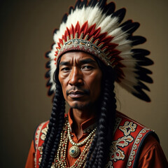 Obraz premium A close-up portrait of an Indian American chief 