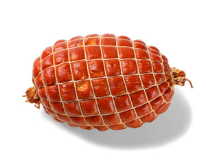 boneless smoked ham isolated on white, top view