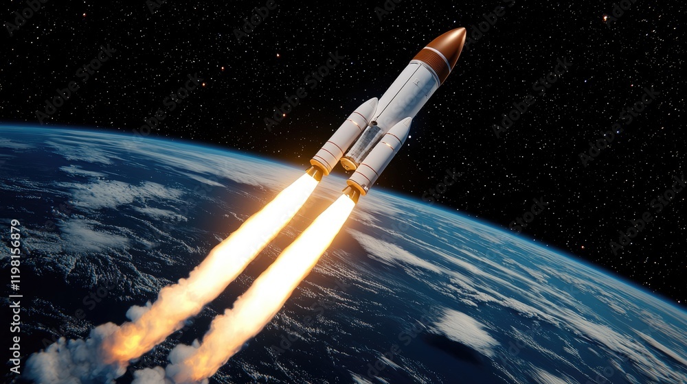 Aufkleber rocket launch event outer space digital illustration cosmic environment aerial view technology and e