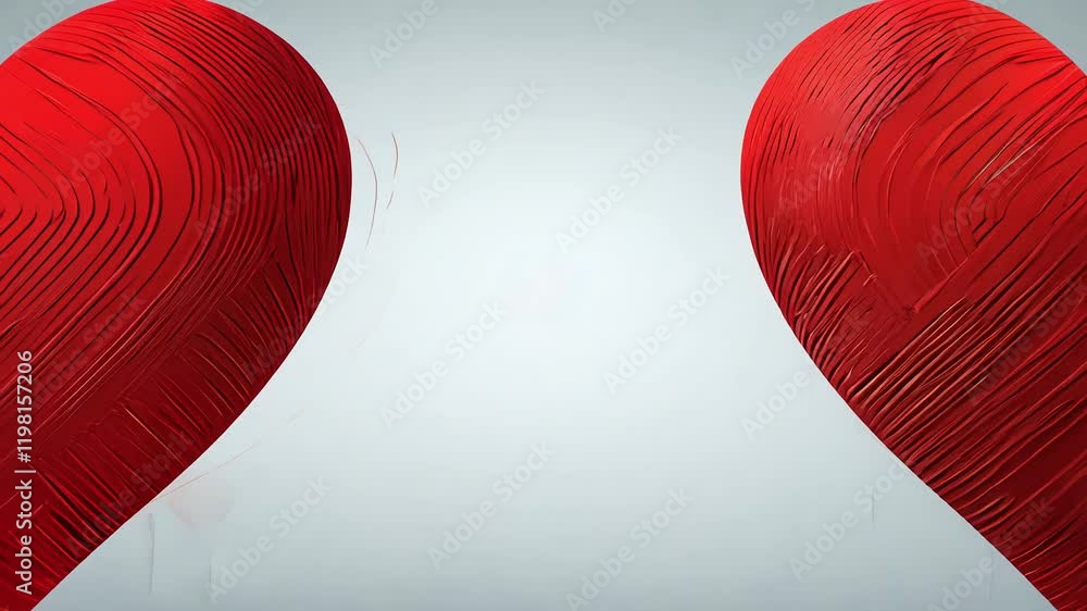 Poster static video displaying red heart icons with interwoven lines and a smooth texture in a clustered gr