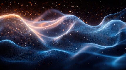 Fototapeta premium Futuristic Abstract Blue Curves with Ambient Light in Dark Background Modern Digital Art