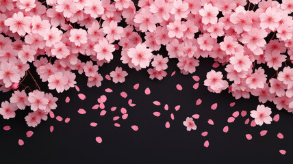 Hyper-Real Nature Concept, Delicate pink cherry blossoms create vibrant spring scene with petals