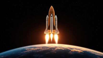 Naklejka premium Rocket launch event earth orbit space exploration dark environment dramatic viewpoint progress and innovation