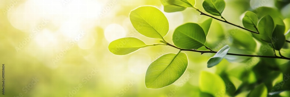 Fototapete sunlight filtering through lush green leaves in a tranquil forest setting. generative ai