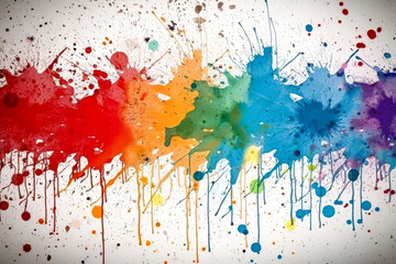 Fototapeta premium Colorful painting with splatters of paint that is abstract and chaotic. The colors are bright and vibrant, creating a sense of energy and movement