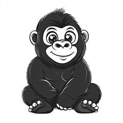 Obraz premium Adorable Baby Gorilla Cartoon Illustration: A Cute and Playful Primate Design