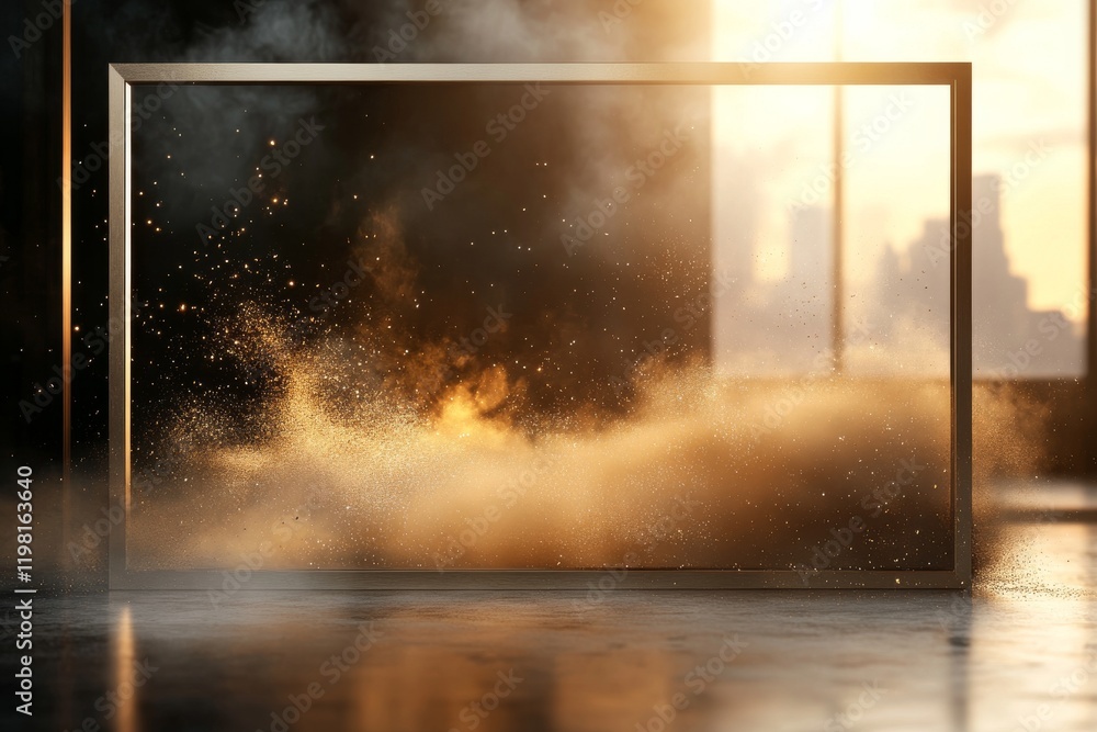 Aufkleber captivating display of light and dust in a frame during golden hour at an urban space