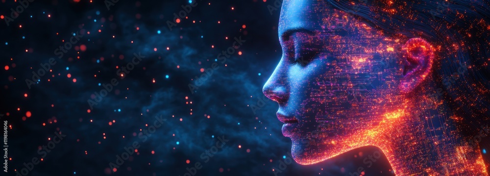 Aufkleber futuristic digital portrait of glowing circuit head with artificial intelligence concepts for busine