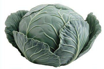 Fototapeta premium A solid light green Napa cabbage with a firm head and prominent leaf veins set against a white backdrop