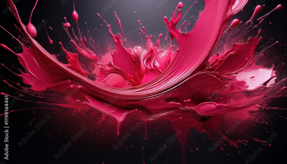 Poster energetic crimson splashes on black backdrop abstract artwork showcasing a dynamic burst of color an