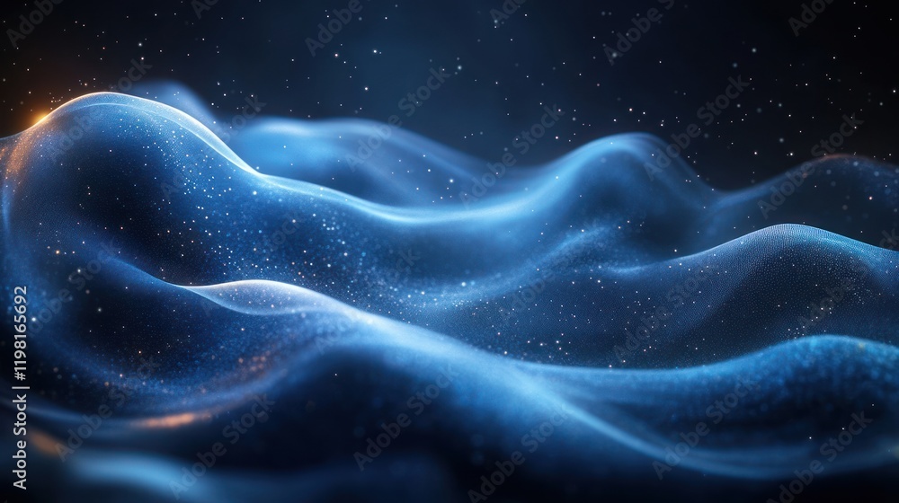 Poster blue abstract background with flowing curves and soft ambient light