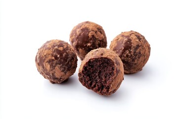 Assorted chocolate treats Elegant Belgian truffles on a white backdrop