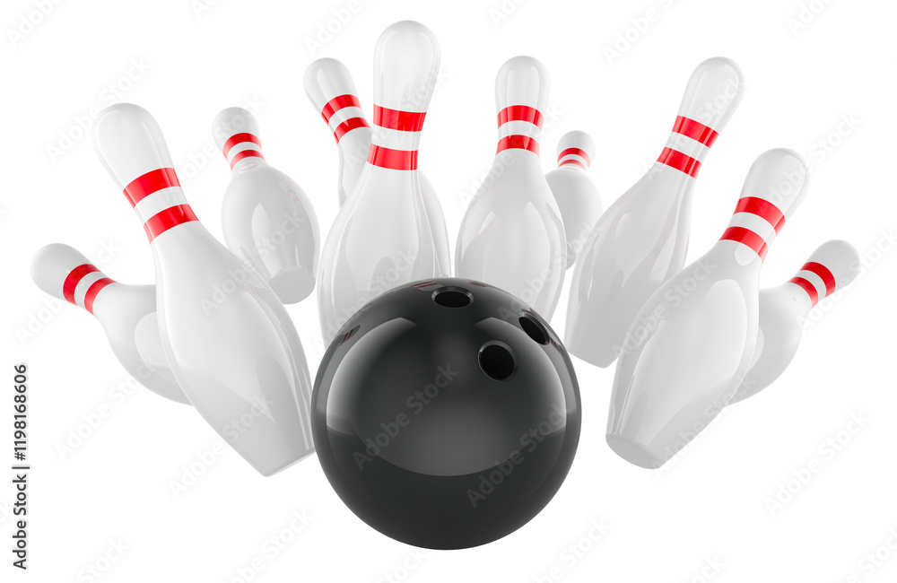 Poster bowling strike, concept. 3d rendering isolated on transparent background