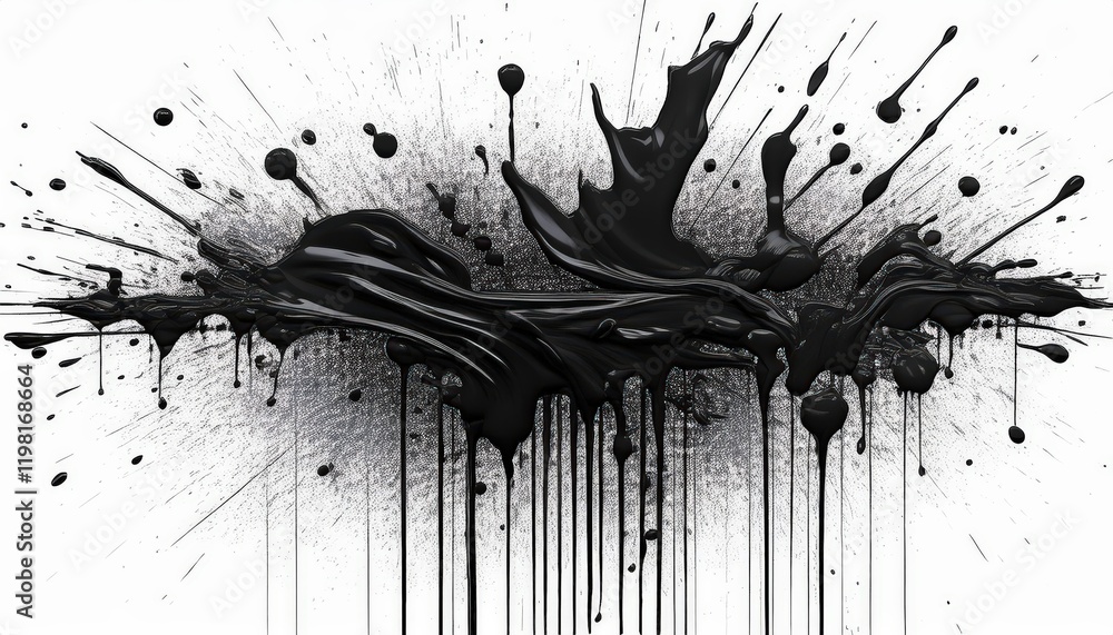 Poster highimpact design elements against transparent background black ink splatters and paint drips with a