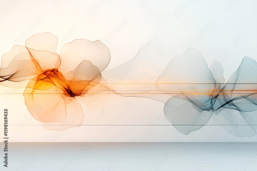 Poster colorful abstract design featuring overlapping organic shapes and flowing lines in soft hues