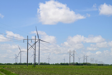 Giant wind turbine windmills with electric power lines