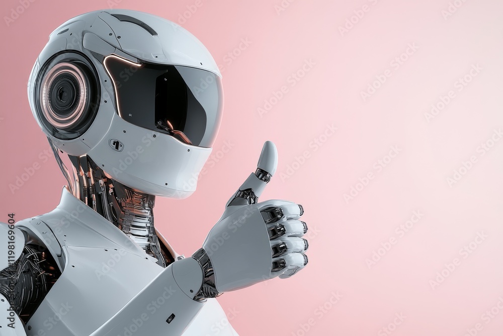 Poster robots showcase technological advancements with friendly gestures in modern design