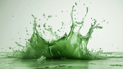 Green Liquid Splashing Across the Screen, Food Beverage Macro Concept, Lime Plant Based Juice Water Liquor Watercolors Ink Wet Paint, Isolated White Background for Easy Editing to Transparent Asset