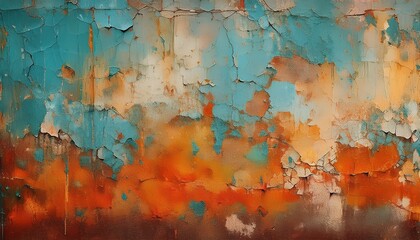 Obraz premium Grungy AIgenerated Wall Art Rustic Texture Showcasing Smudges, Cracks, and Paint Residues, Evoking a Dystopian Ambiance