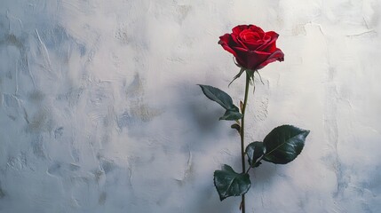 Elegant Red Rose on Textured Light Background for Artistic Use