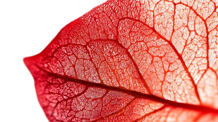 Fototapeta premium Close-Up of Vibrant Red Leaf Veins Against Clean White Background
