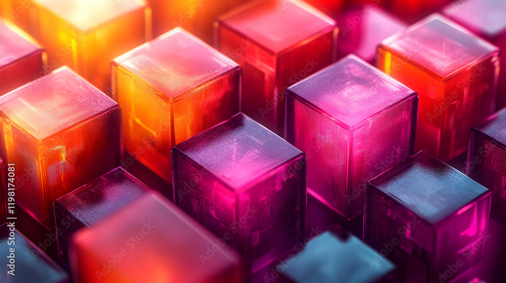 Poster vibrant array of glowing cubes abstract background