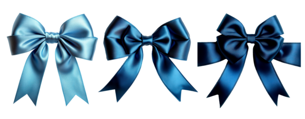 Set of Blue ribbon and bow on transparent background, PNG