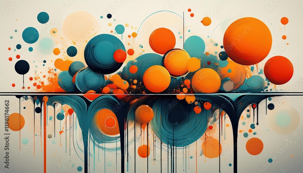 Poster striking dripping ink circles abstract vector artwork, embracing vibrant colors and textures in a mo