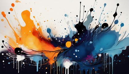 Dynamic Abstract Artistry Ink Droplets and Splashes in a Vibrant, Textured Composition, Showcasing...