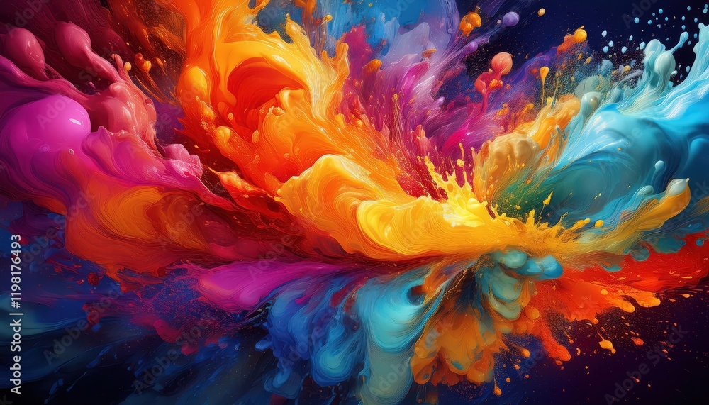 Aufkleber mesmerizing swirl of colors dynamic abstract paint splashes colliding midair, showcasing a vivid spe