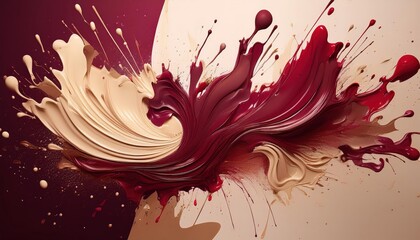 Vibrant Paint Splatter Artwork Dynamic Burgundy and Beige Composition Against a Muted Background,...