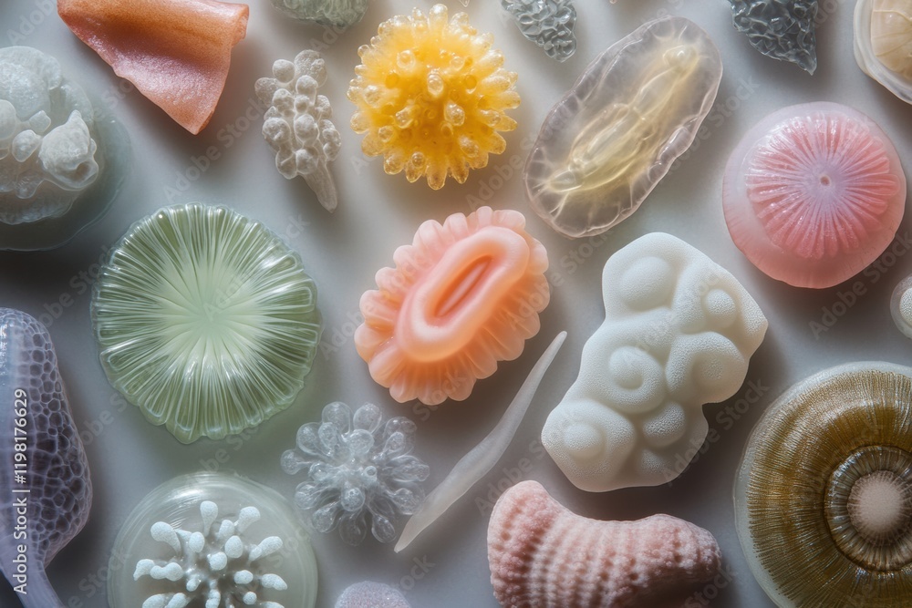Aufkleber evolution of bacteria showcased through diverse forms and vibrant colors in a detailed arrangement o