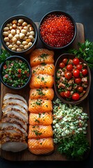 Colorful Seafood Salad Featuring Salmon Greens and Delicate Roe Photo