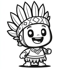 Obraz premium Adorable Native American Child Cartoon Illustration: A Celebration of Culture and Heritage