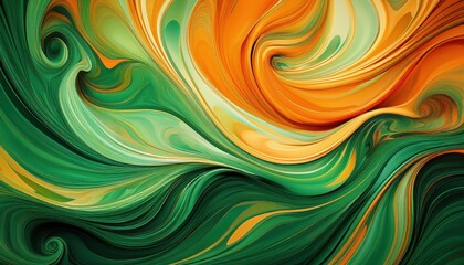 Vibrant Abstract Swirls of Green and Orange Paint A Energetic Exploration of Color in Artistic Design