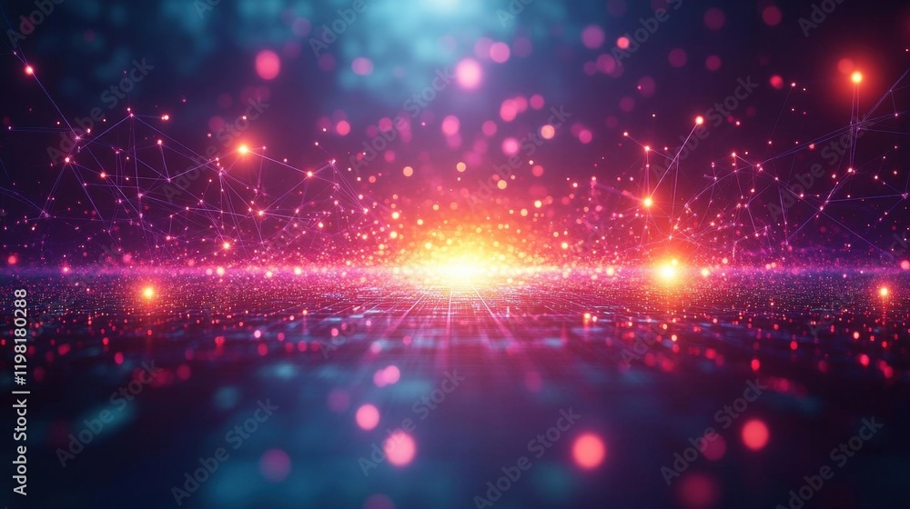 Poster vibrant abstract background with glowing particles and dynamic light effects