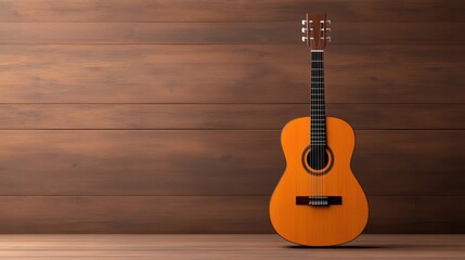 Obraz premium [Spanishstyle acoustic guitar symbolism] Vibrant Orange Spanish-Style Acoustic Guitar Symbol of Music Passion & Creativity