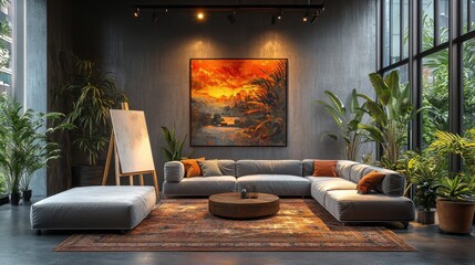 [Modern Living Room Interior Design Ideas] Cozy Contemporary Living Room Interior with Plants & Soft Lighting