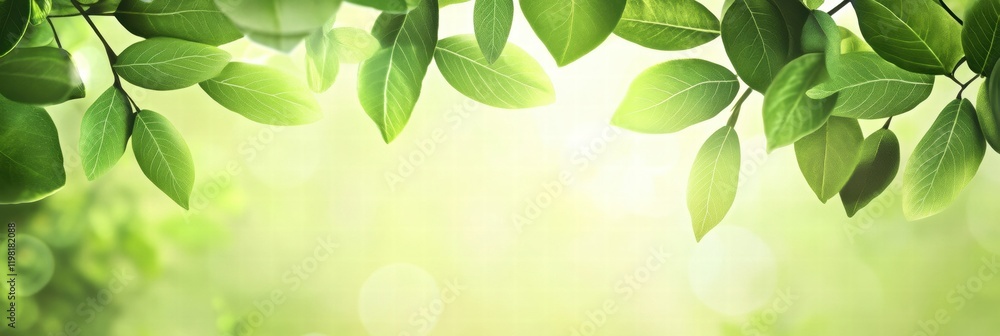 Aufkleber Serene green forest with sunlight filtering through lush leaves creating a peaceful atmosphere. Generative AI