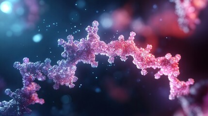 Fototapeta premium Molecular RNA chain surrounded by various types of viruses in a colorful microscopic view. Generative AI