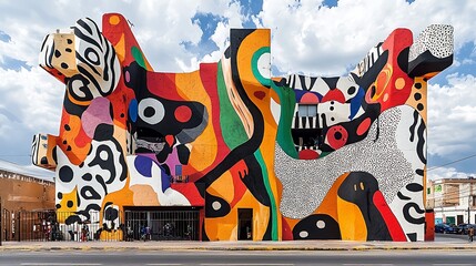 Colorful building facade, urban street scene, vibrant art, South America, architectural design