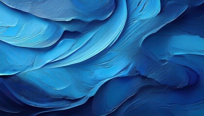 Striking Closeup Texture of a Blue Abstract Background Wall Painting, Showcasing Layered Swirls and Rough Brushstrokes, Emphasizing Blue Hues and Complex Patterns