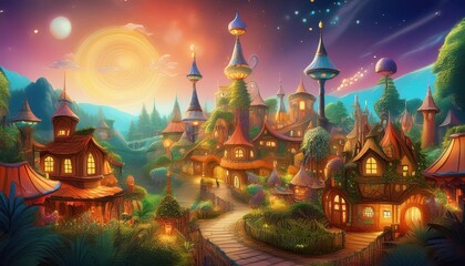 Charming European Village Nestled Amongst Rolling Green Hills with Gothic Architecture, Bathed in Soft Sunlight and Filled With Warmth