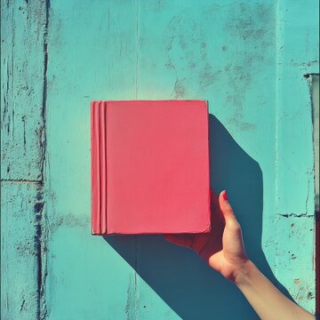 Vibrant Fuchsia Book in Hand on Pastel Blue Wall