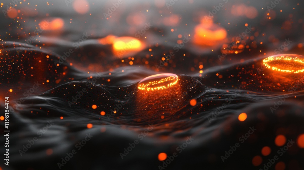 Poster 3d render showcasing vibrant microbes illuminated by orange accents in a dark environment. generativ