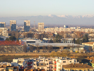 Obraz premium Sunset view of Plovdiv city from Nebet Tepe hill, Bulgaria