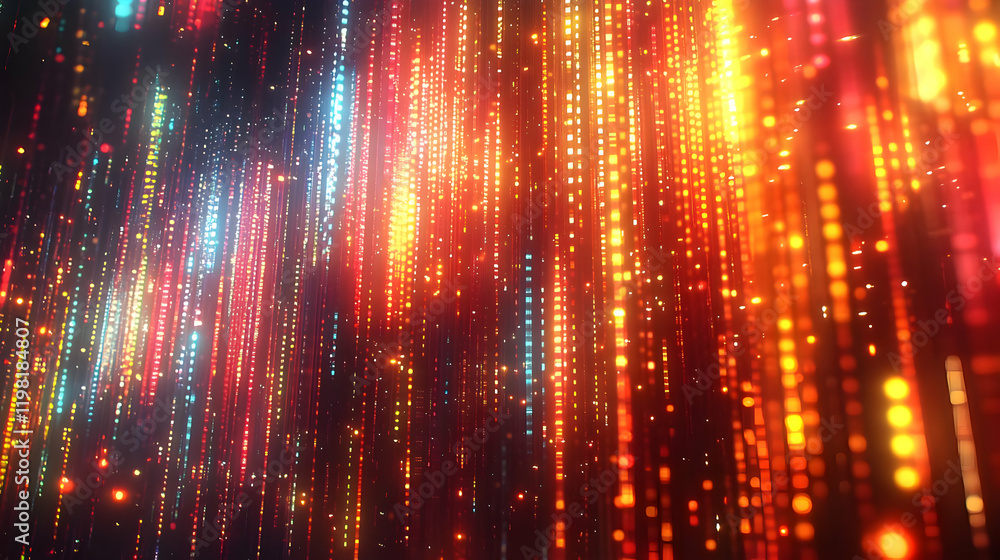 Poster vibrant abstract background with colorful glowing particles and dynamic light streaks